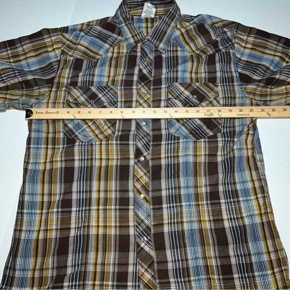 True Religion Made in USA Cotton Short Sleeve Pearl Snap Plaid Shirt‎